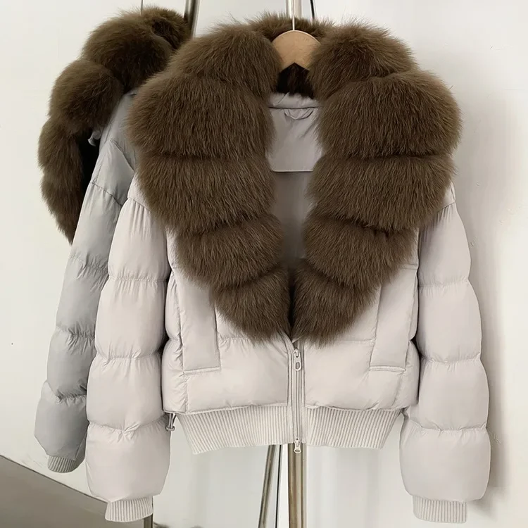 OFTBUY New Winter Clothes Women Real Fox Fur Duck Down Jacket Short Warm Natural Fur Puffer Coat Female Luxury Fashion Outerwear