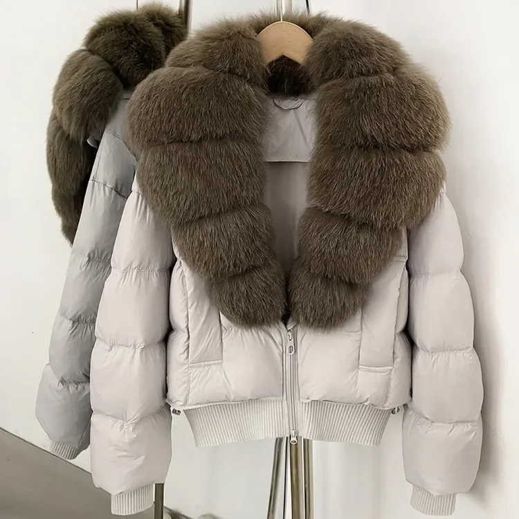 OFTBUY New Winter Clothes Women Real Fox Fur Duck Down Jacket Short Warm Natural Fur Puffer Coat Female Luxury Fashion Outerwear