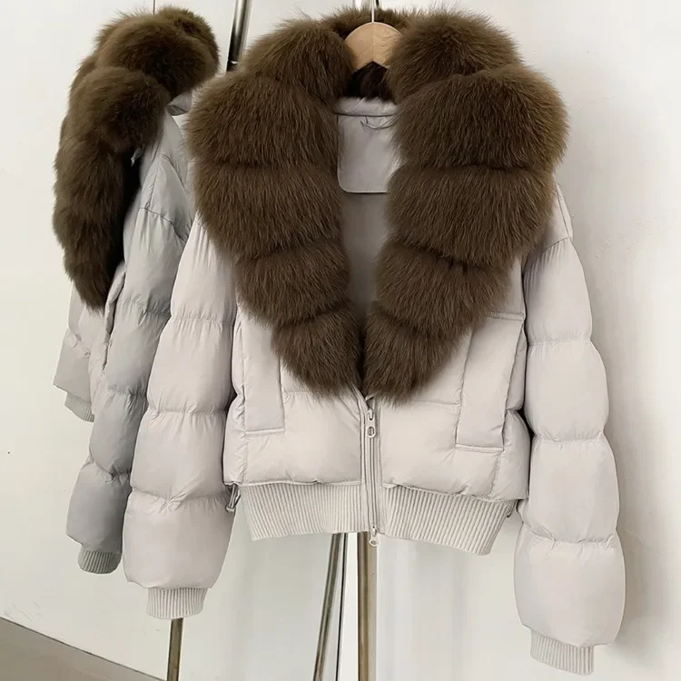 OFTBUY New Winter Clothes Women Real Fox Fur Duck Down Jacket Short Warm Natural Fur Puffer Coat Female Luxury Fashion Outerwear