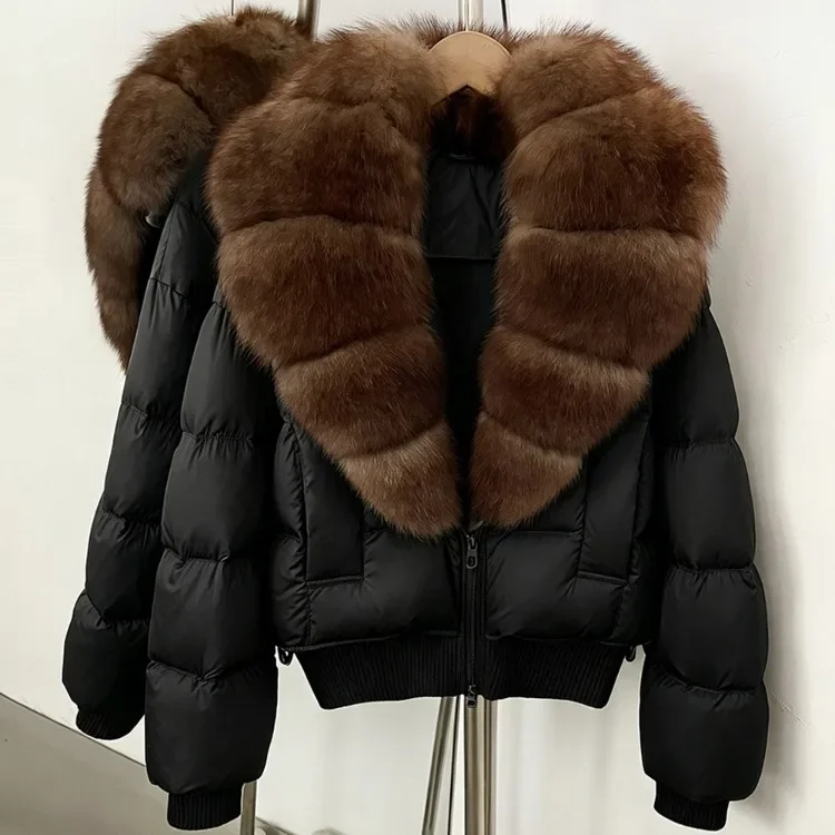 OFTBUY New Winter Clothes Women Real Fox Fur Duck Down Jacket Short Warm Natural Fur Puffer Coat Female Luxury Fashion Outerwear