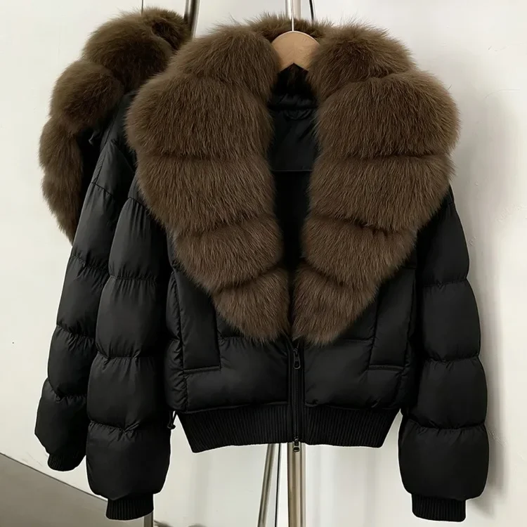 OFTBUY New Winter Clothes Women Real Fox Fur Duck Down Jacket Short Warm Natural Fur Puffer Coat Female Luxury Fashion Outerwear