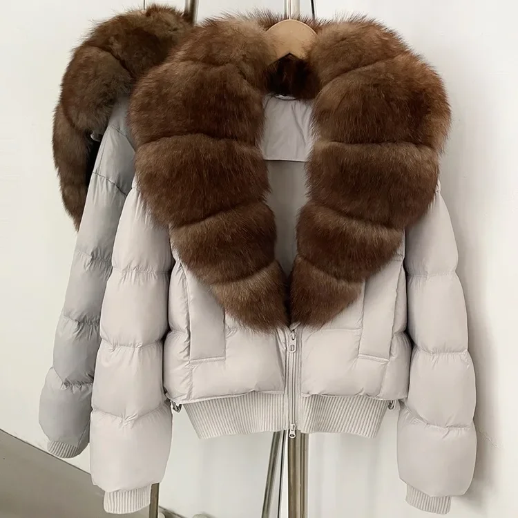 OFTBUY New Winter Clothes Women Real Fox Fur Duck Down Jacket Short Warm Natural Fur Puffer Coat Female Luxury Fashion Outerwear