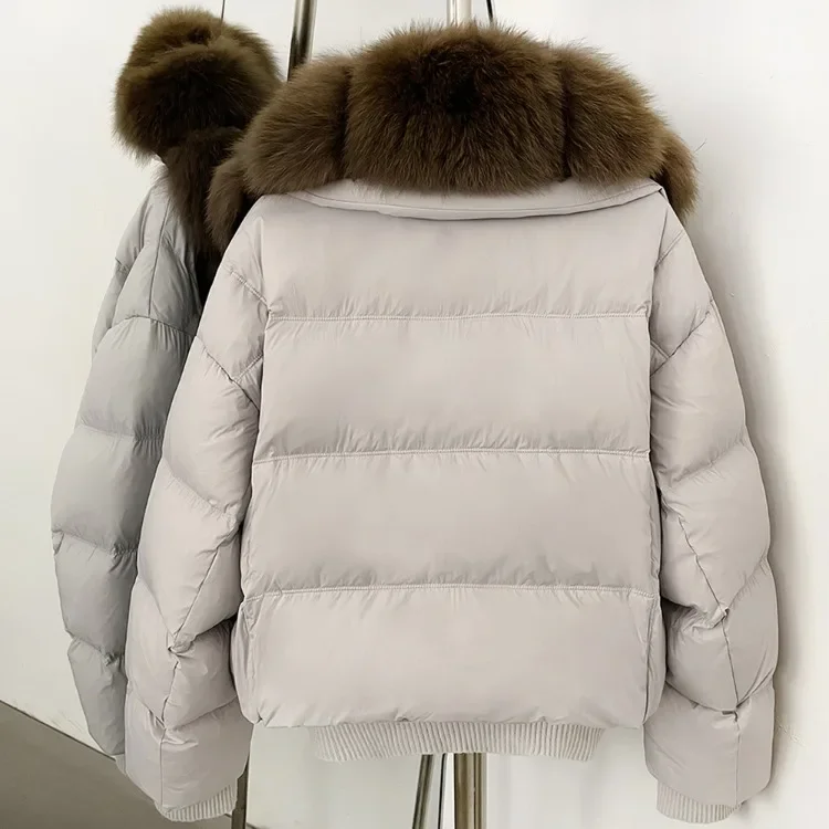 OFTBUY New Winter Clothes Women Real Fox Fur Duck Down Jacket Short Warm Natural Fur Puffer Coat Female Luxury Fashion Outerwear