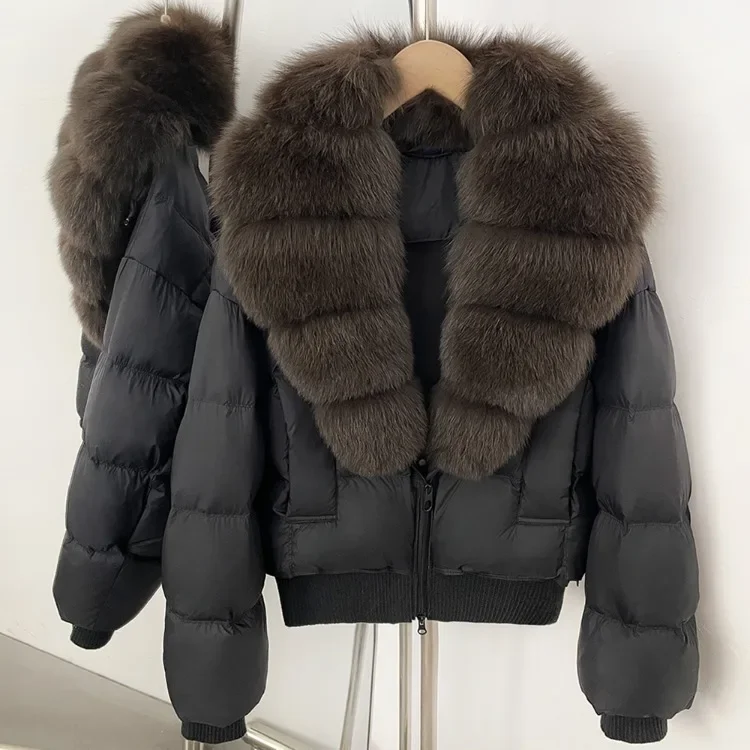 OFTBUY New Winter Clothes Women Real Fox Fur Duck Down Jacket Short Warm Natural Fur Puffer Coat Female Luxury Fashion Outerwear