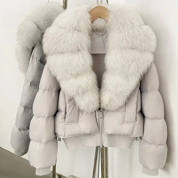 OFTBUY New Winter Clothes Women Real Fox Fur Duck Down Jacket Short Warm Natural Fur Puffer Coat Female Luxury Fashion Outerwear