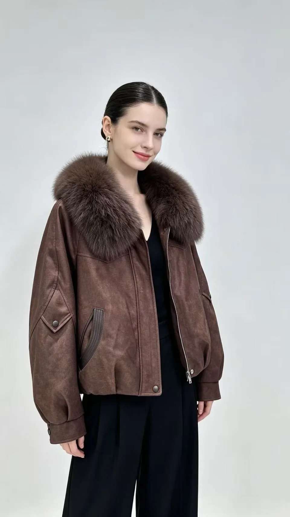 OFTBUY Short Zipper Duck Down Clothing Natural Fur Outerwear New Winter Real Fox Fur Coat Women Lightweight Down Jacket Female