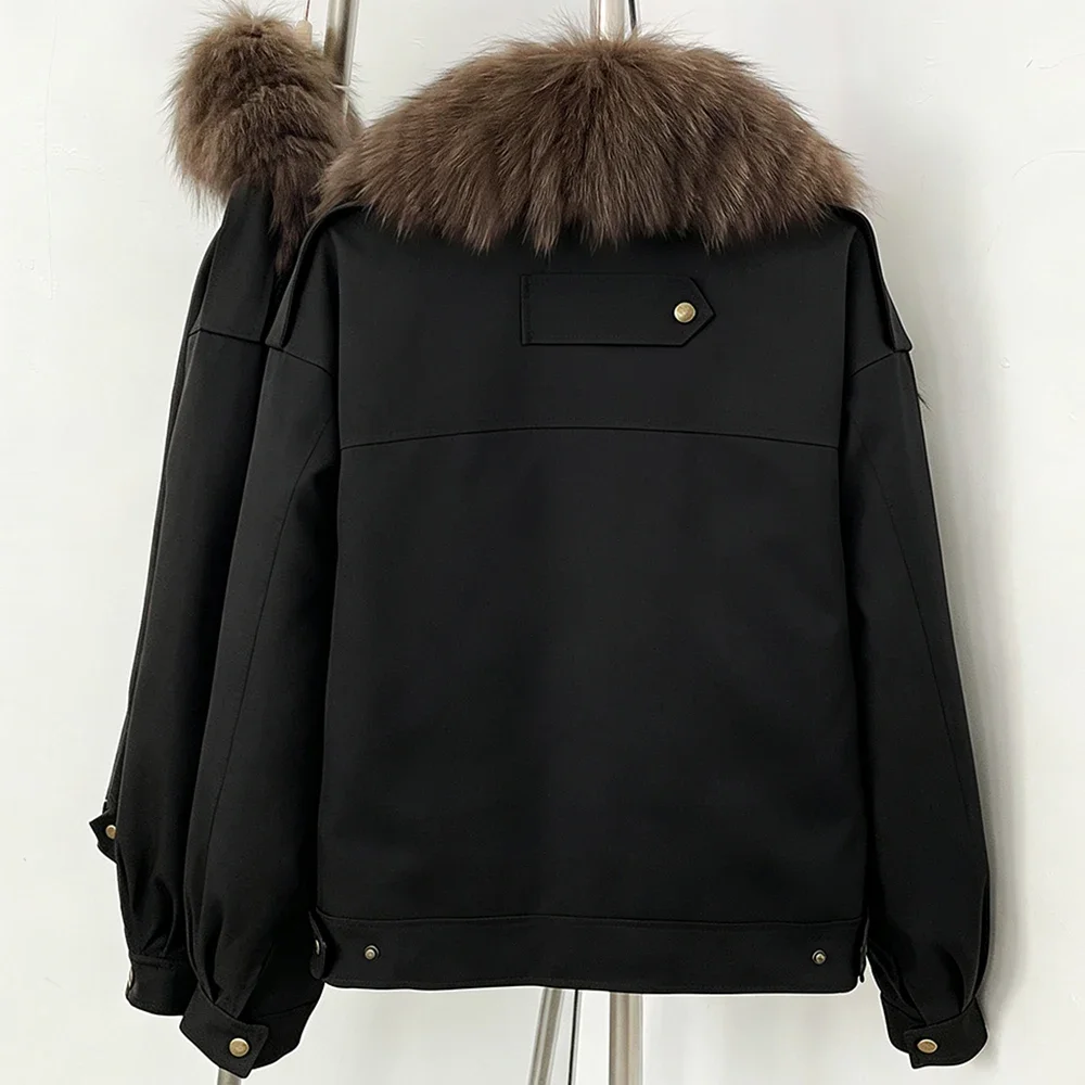 OFTBUY Natural Fur Cuffs Coat Outerwear Female New Winter Women Real Striped Fur Collar Windproof Parka Warm Duck Down Jacket