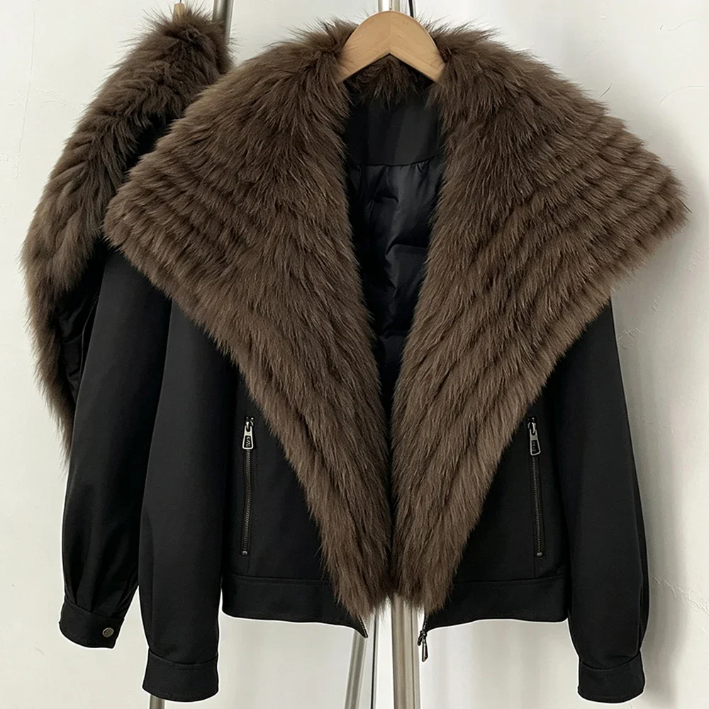 OFTBUY Natural Fur Cuffs Coat Outerwear Female New Winter Women Real Striped Fur Collar Windproof Parka Warm Duck Down Jacket