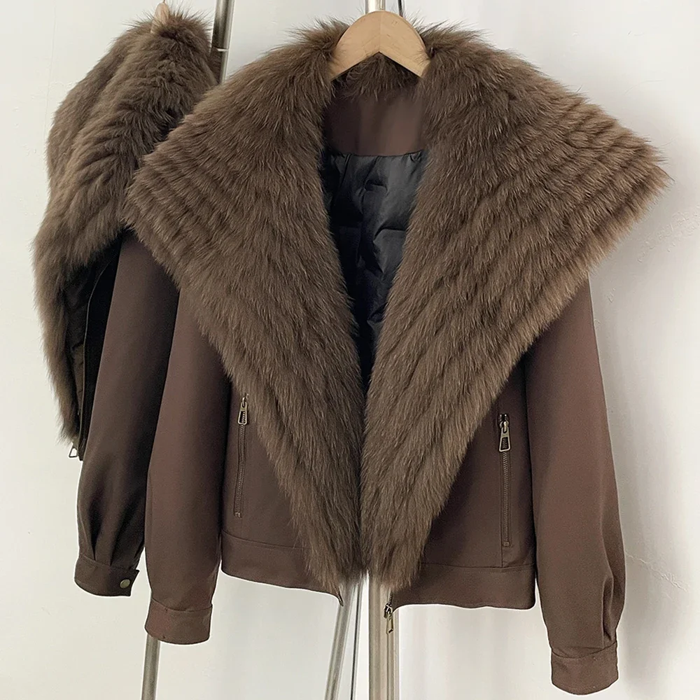 OFTBUY Natural Fur Cuffs Coat Outerwear Female New Winter Women Real Striped Fur Collar Windproof Parka Warm Duck Down Jacket