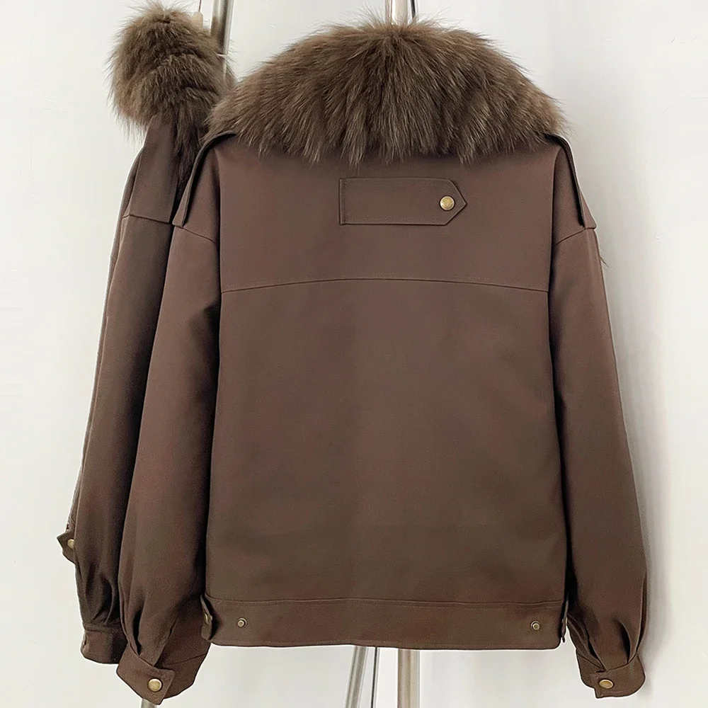OFTBUY Natural Fur Cuffs Coat Outerwear Female New Winter Women Real Striped Fur Collar Windproof Parka Warm Duck Down Jacket