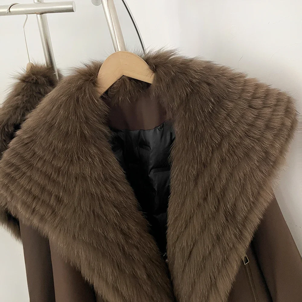 OFTBUY Natural Fur Cuffs Coat Outerwear Female New Winter Women Real Striped Fur Collar Windproof Parka Warm Duck Down Jacket