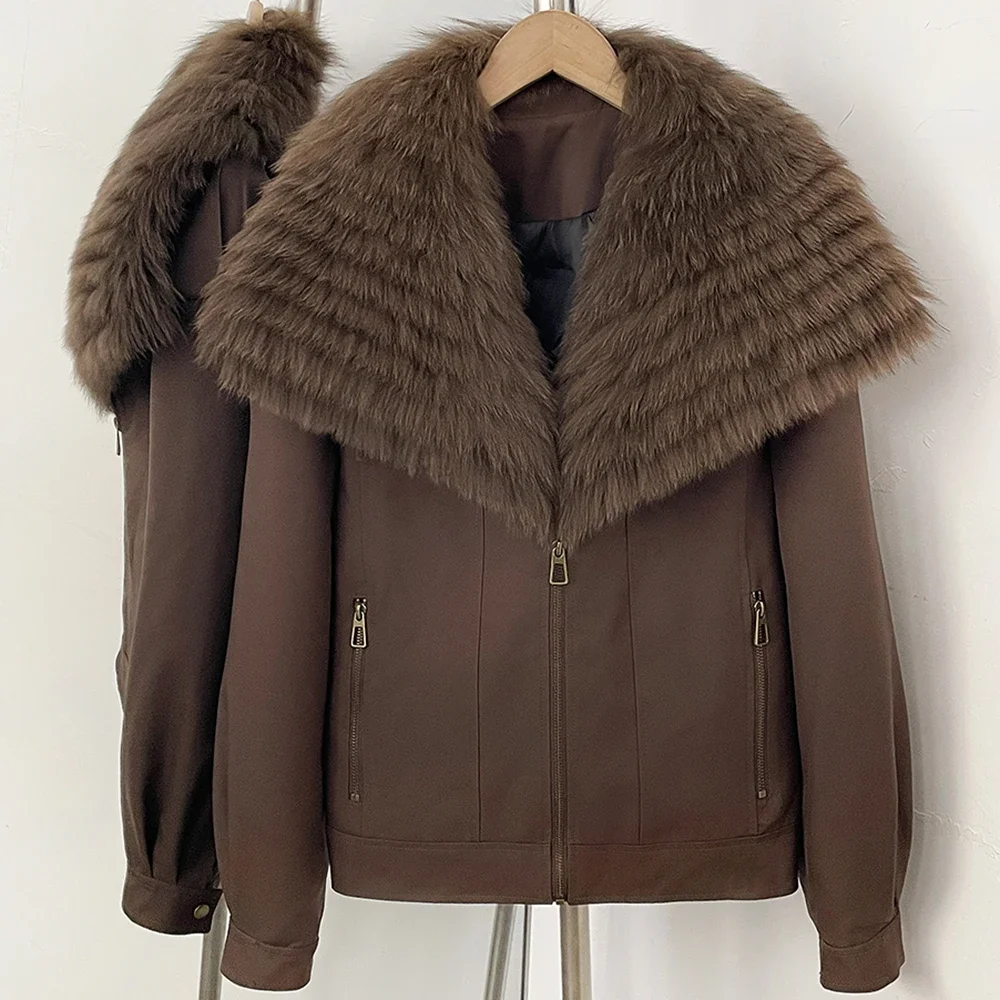 OFTBUY Natural Fur Cuffs Coat Outerwear Female New Winter Women Real Striped Fur Collar Windproof Parka Warm Duck Down Jacket