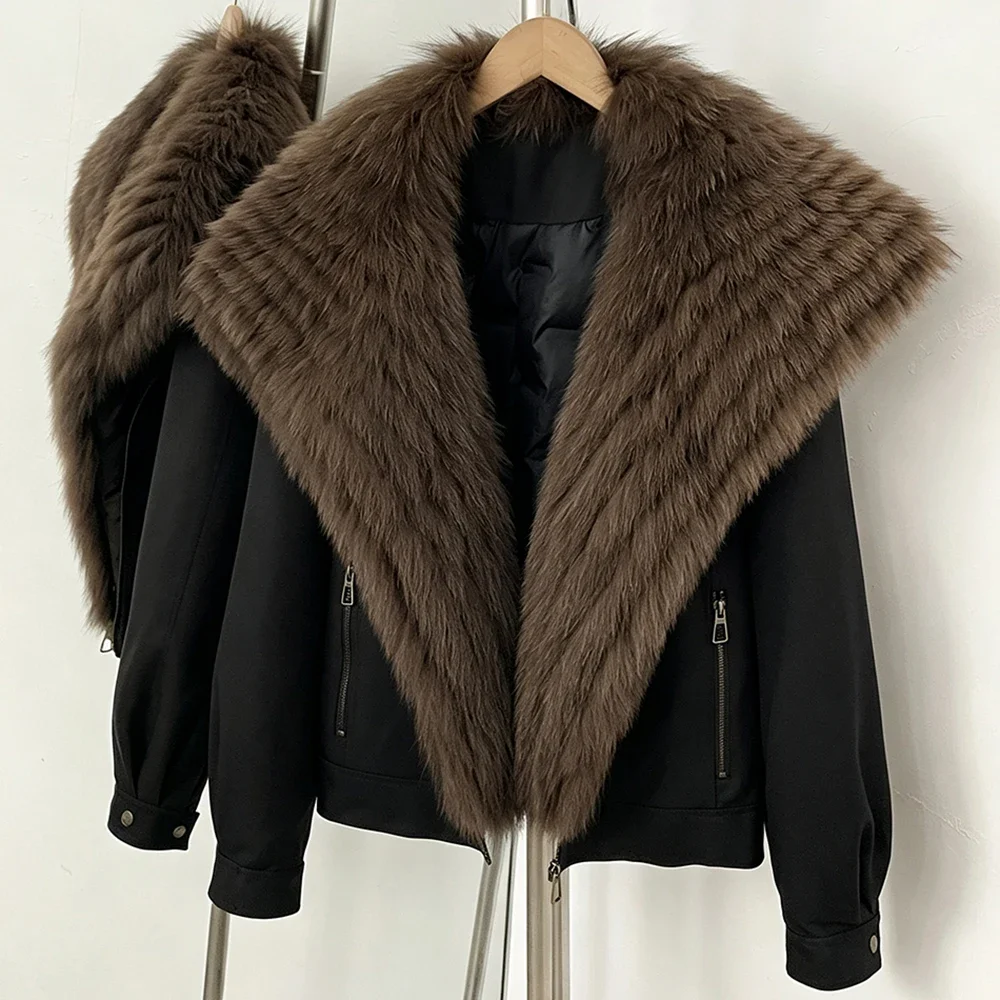 OFTBUY Natural Fur Cuffs Coat Outerwear Female New Winter Women Real Striped Fur Collar Windproof Parka Warm Duck Down Jacket