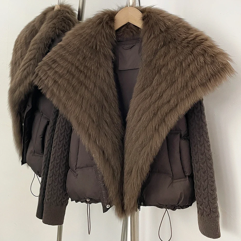 OFTBUY 2026 Women New Winter Clothing Real Fox Fur Collar Cropped Warm Puffer Coat Duck Down Jacket Female Fashion Outerwear