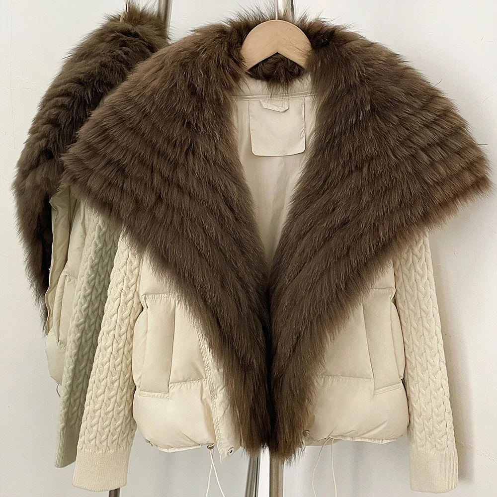 OFTBUY 2026 Women New Winter Clothing Real Fox Fur Collar Cropped Warm Puffer Coat Duck Down Jacket Female Fashion Outerwear