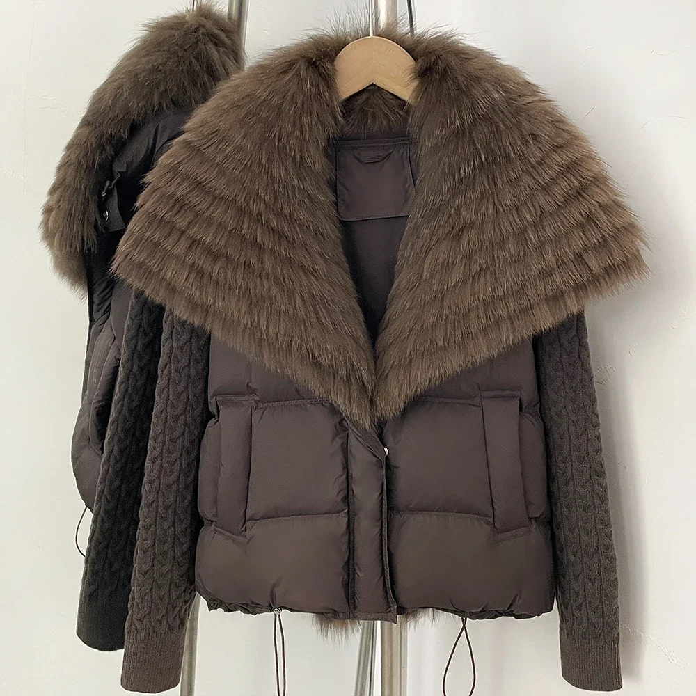 OFTBUY 2026 Women New Winter Clothing Real Fox Fur Collar Cropped Warm Puffer Coat Duck Down Jacket Female Fashion Outerwear