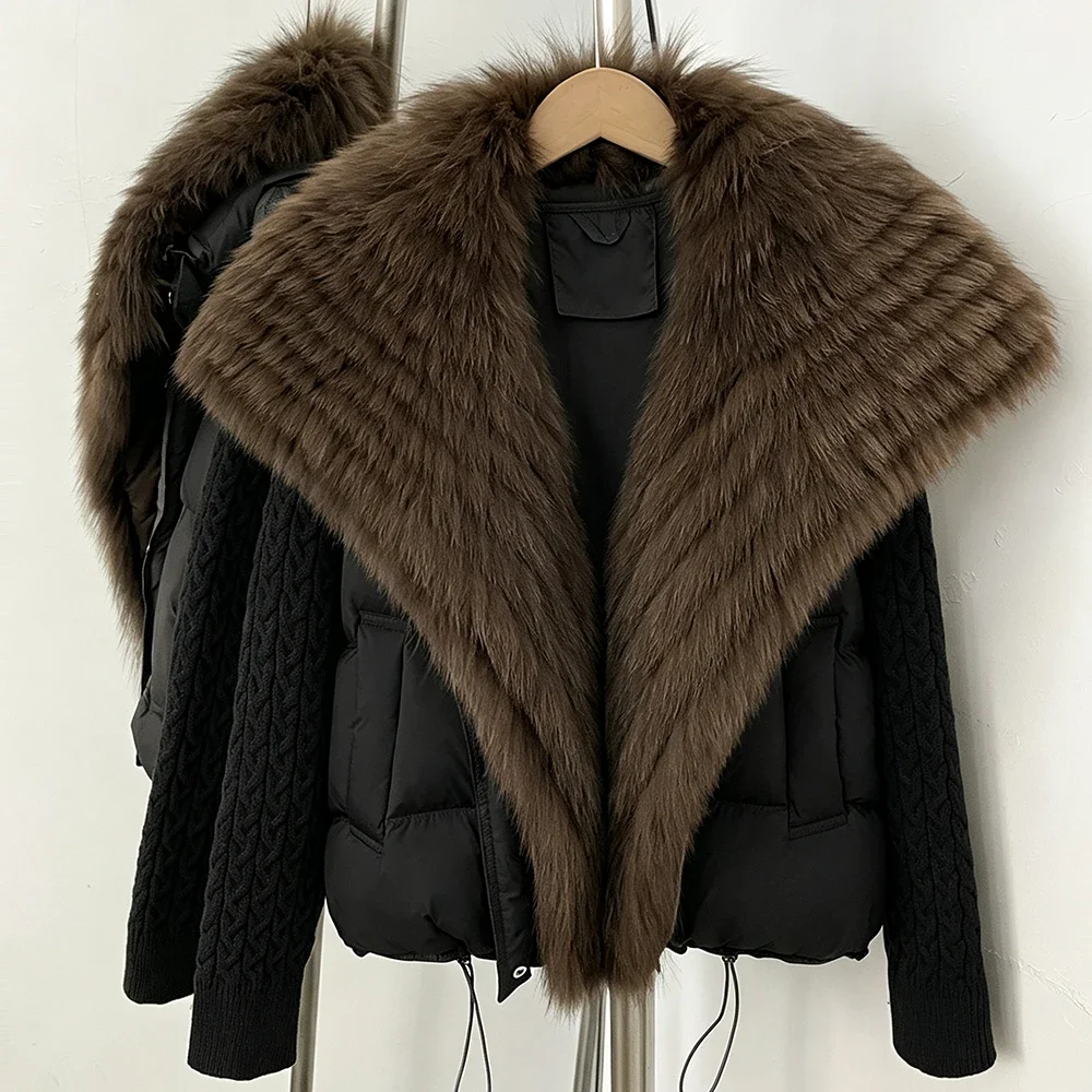 OFTBUY 2026 Women New Winter Clothing Real Fox Fur Collar Cropped Warm Puffer Coat Duck Down Jacket Female Fashion Outerwear