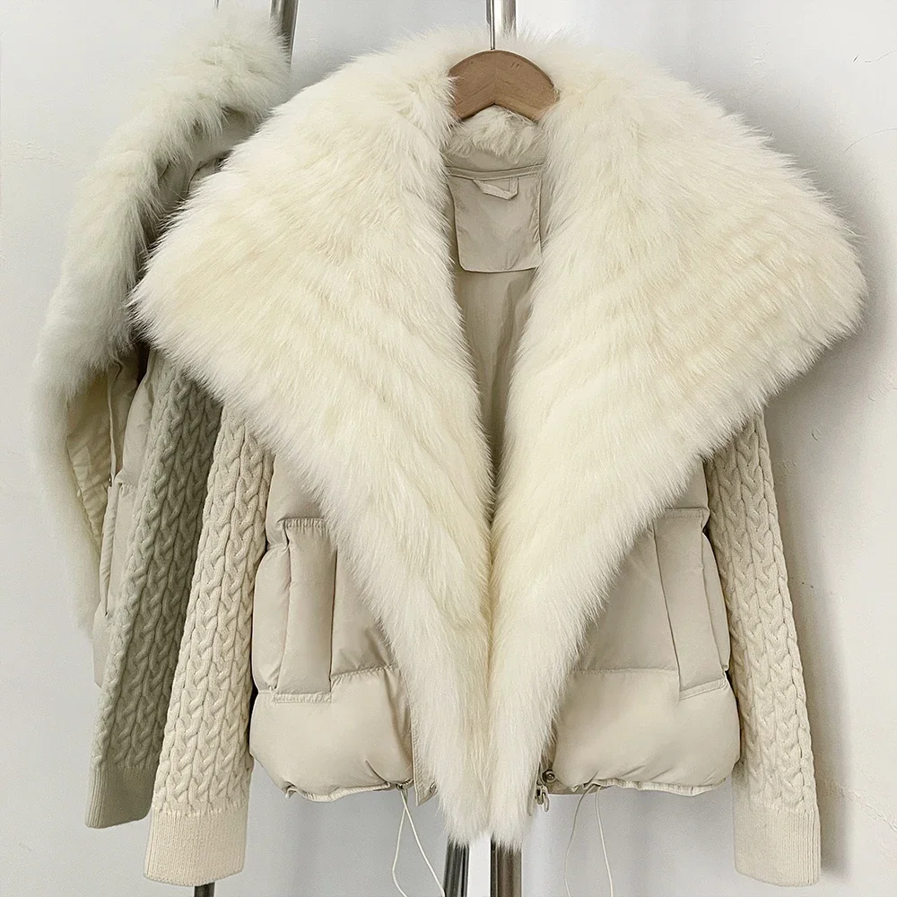 OFTBUY 2026 Women New Winter Clothing Real Fox Fur Collar Cropped Warm Puffer Coat Duck Down Jacket Female Fashion Outerwear