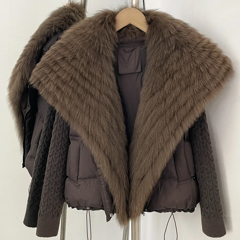 OFTBUY 2026 Women New Winter Clothing Real Fox Fur Collar Cropped Warm Puffer Coat Duck Down Jacket Female Fashion Outerwear