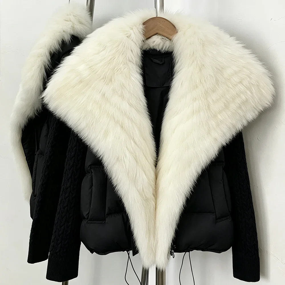 OFTBUY 2026 Women New Winter Clothing Real Fox Fur Collar Cropped Warm Puffer Coat Duck Down Jacket Female Fashion Outerwear