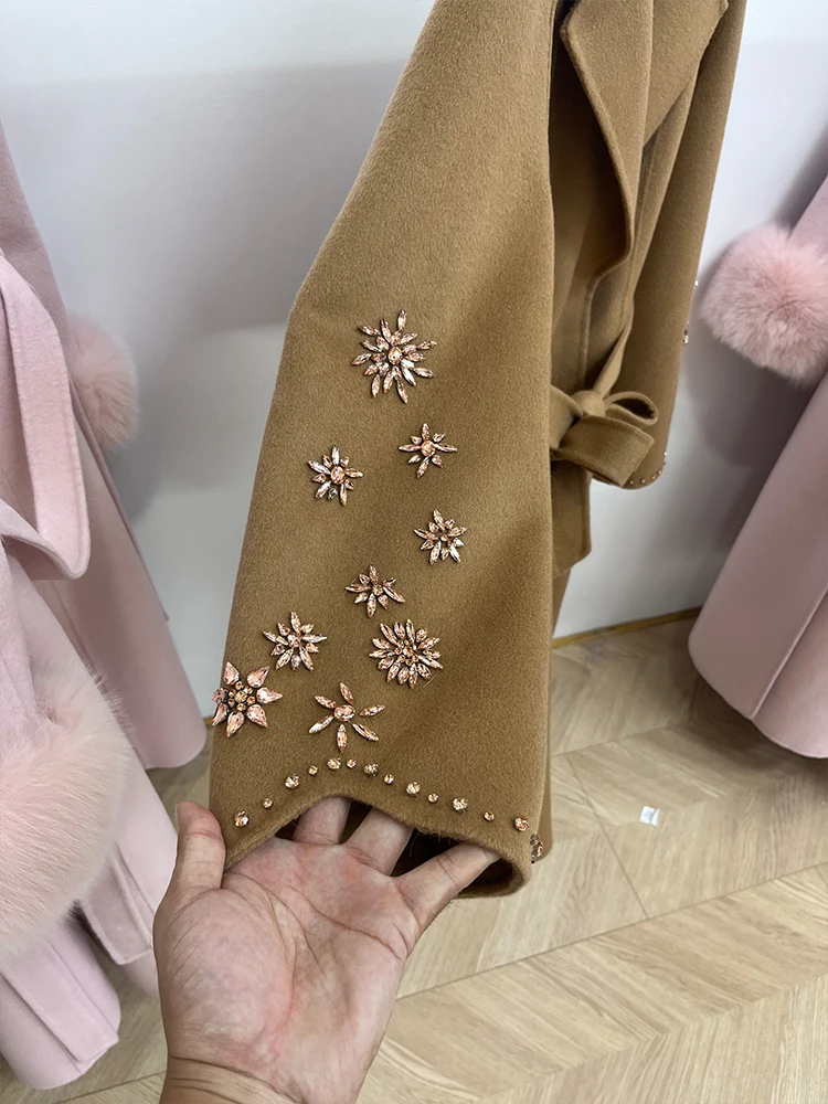 2023 Women Ladies Natural Real Mink Fur Coat Cashmere Wool Woolen Outerwear Winter Jacket
