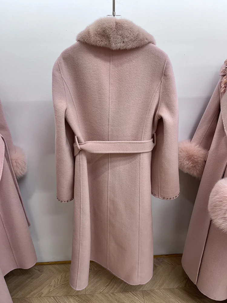 2023 Women Ladies Natural Real Mink Fur Coat Cashmere Wool Woolen Outerwear Winter Jacket