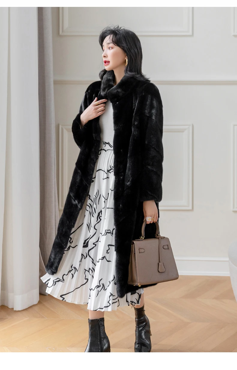 HDHOHR 2026 100% Real Mink Fur Coat Women Long High Quality Natural Mink Fur Jackets Winter Thick Warm Luxury Female Fur Parkers