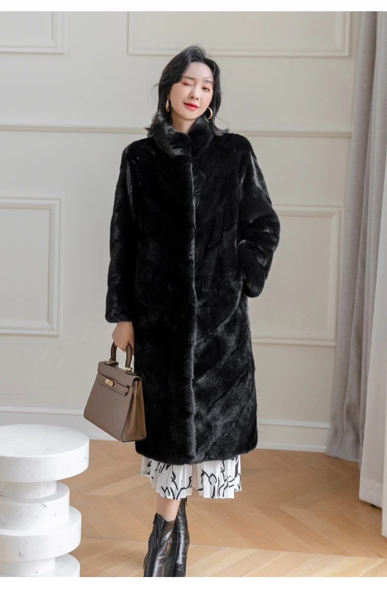HDHOHR 2026 100% Real Mink Fur Coat Women Long High Quality Natural Mink Fur Jackets Winter Thick Warm Luxury Female Fur Parkers