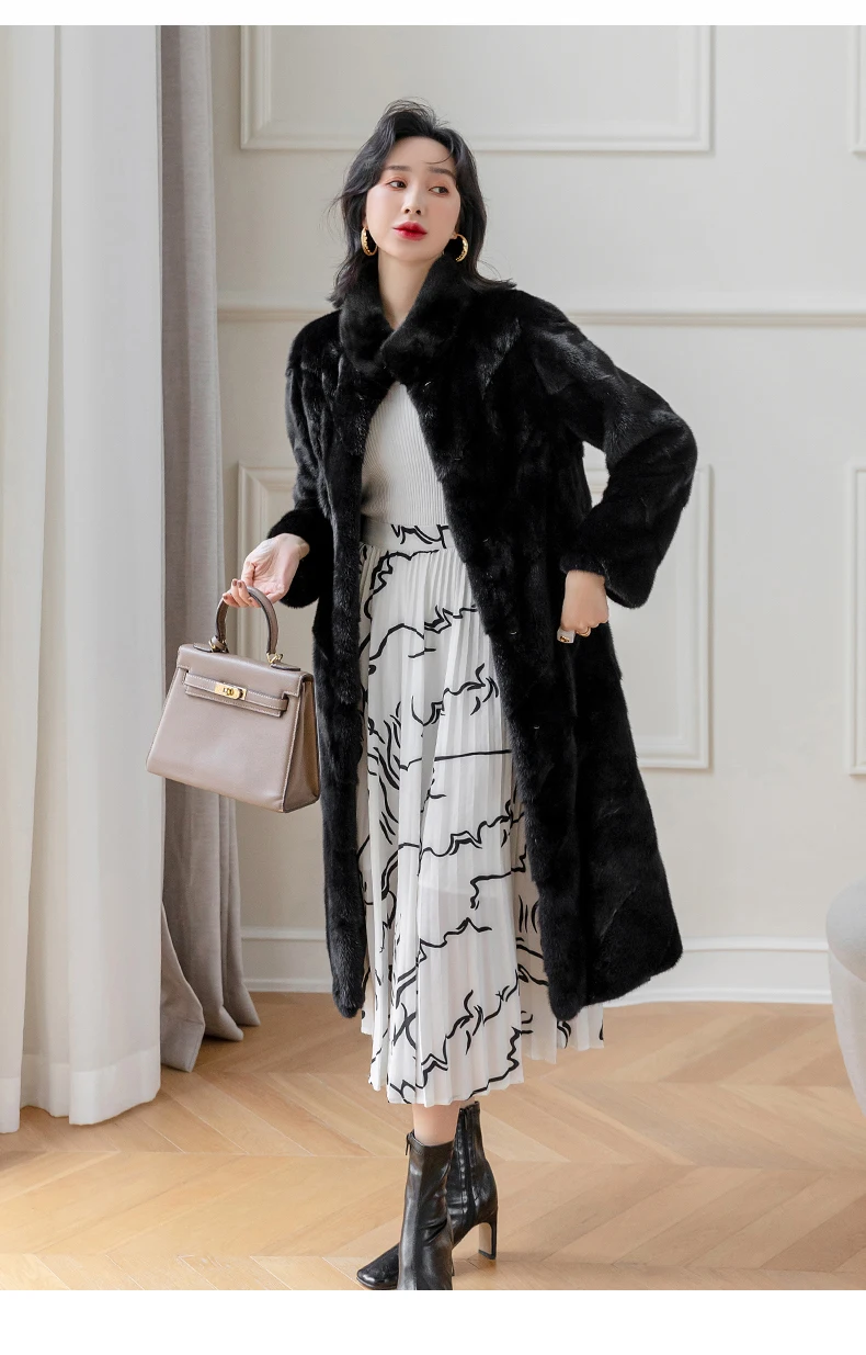 HDHOHR 2026 100% Real Mink Fur Coat Women Long High Quality Natural Mink Fur Jackets Winter Thick Warm Luxury Female Fur Parkers