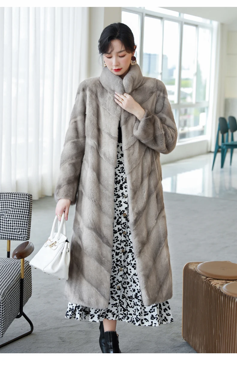 HDHOHR 2026 100% Real Mink Fur Coat Women Long High Quality Natural Mink Fur Jackets Winter Thick Warm Luxury Female Fur Parkers