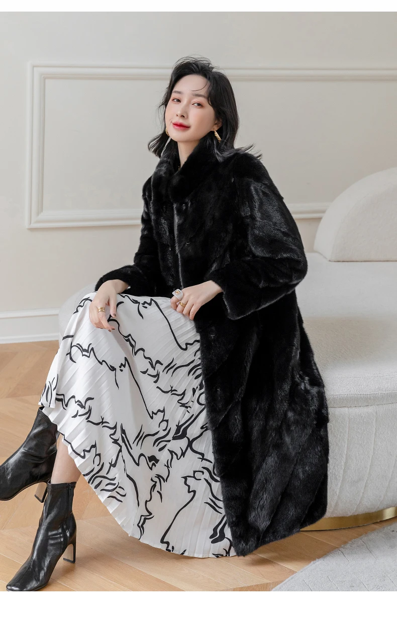 HDHOHR 2026 100% Real Mink Fur Coat Women Long High Quality Natural Mink Fur Jackets Winter Thick Warm Luxury Female Fur Parkers