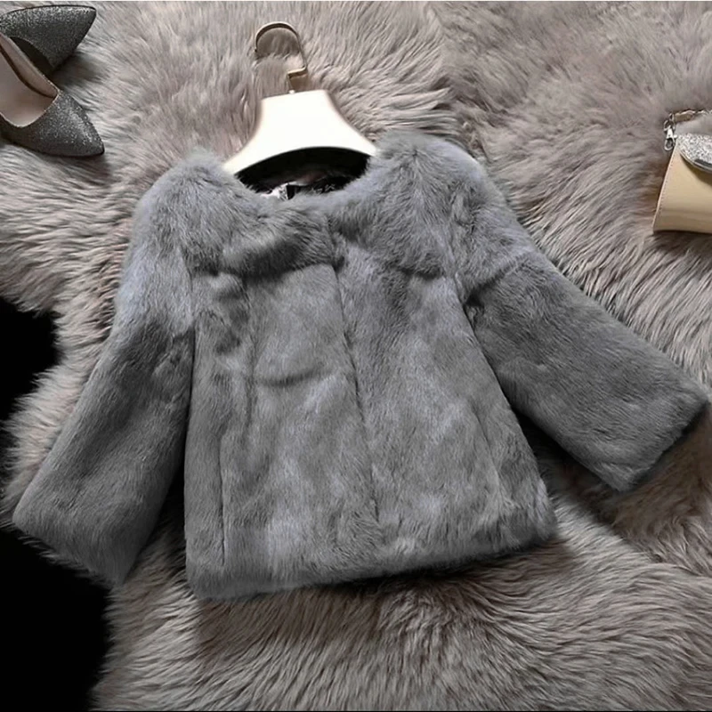New Women Winter Real Rabbit Fur Coat Natural Warm 100% Genuine Rabbit Fur Jacket Lady Fashion Real Rabbit Fur Overcoat
