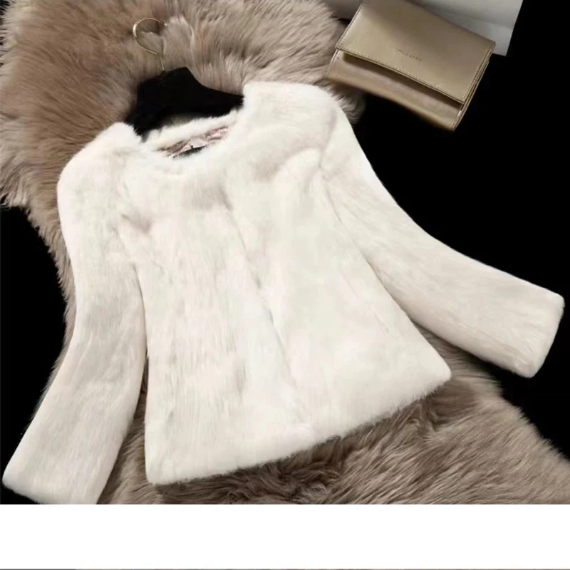 New Women Winter Real Rabbit Fur Coat Natural Warm 100% Genuine Rabbit Fur Jacket Lady Fashion Real Rabbit Fur Overcoat