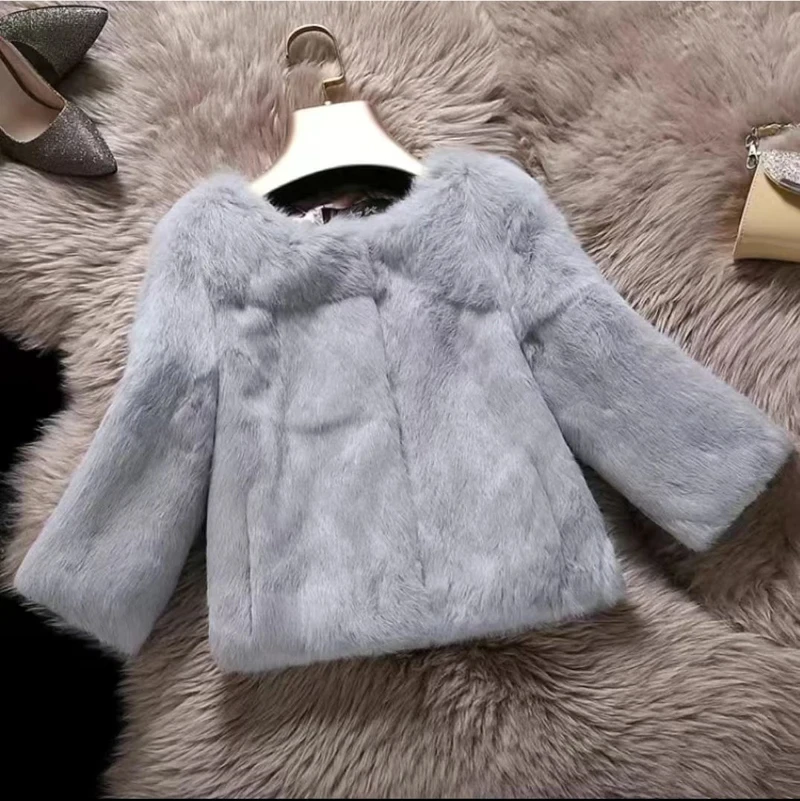 New Women Winter Real Rabbit Fur Coat Natural Warm 100% Genuine Rabbit Fur Jacket Lady Fashion Real Rabbit Fur Overcoat