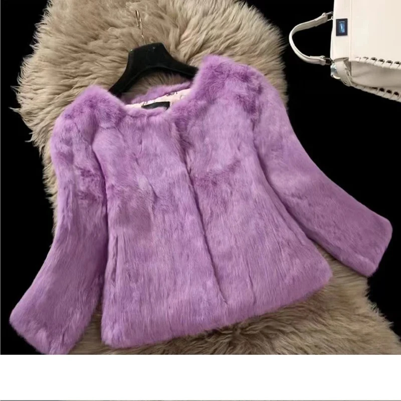 New Women Winter Real Rabbit Fur Coat Natural Warm 100% Genuine Rabbit Fur Jacket Lady Fashion Real Rabbit Fur Overcoat