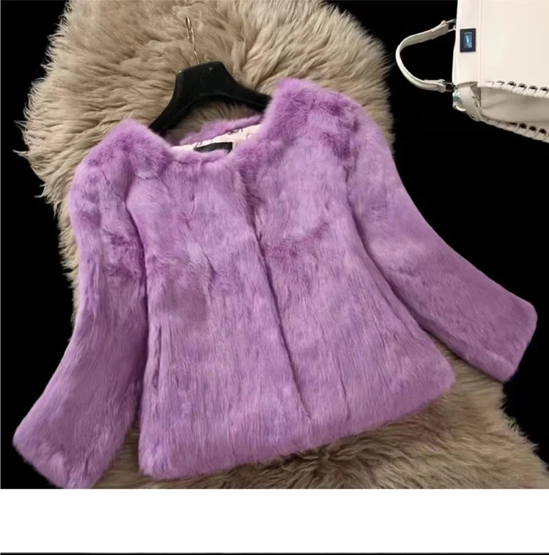 New Women Winter Real Rabbit Fur Coat Natural Warm 100% Genuine Rabbit Fur Jacket Lady Fashion Real Rabbit Fur Overcoat