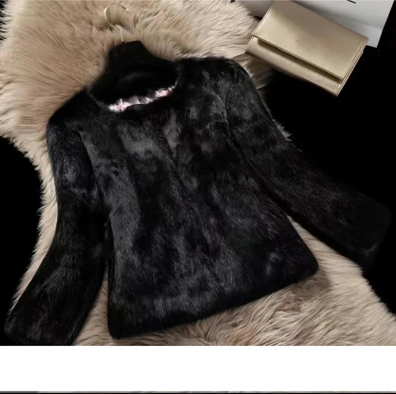 New Women Winter Real Rabbit Fur Coat Natural Warm 100% Genuine Rabbit Fur Jacket Lady Fashion Real Rabbit Fur Overcoat