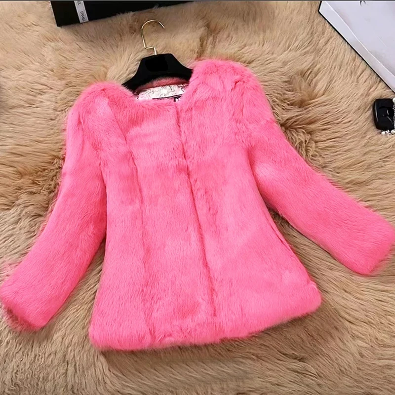 New Women Winter Real Rabbit Fur Coat Natural Warm 100% Genuine Rabbit Fur Jacket Lady Fashion Real Rabbit Fur Overcoat