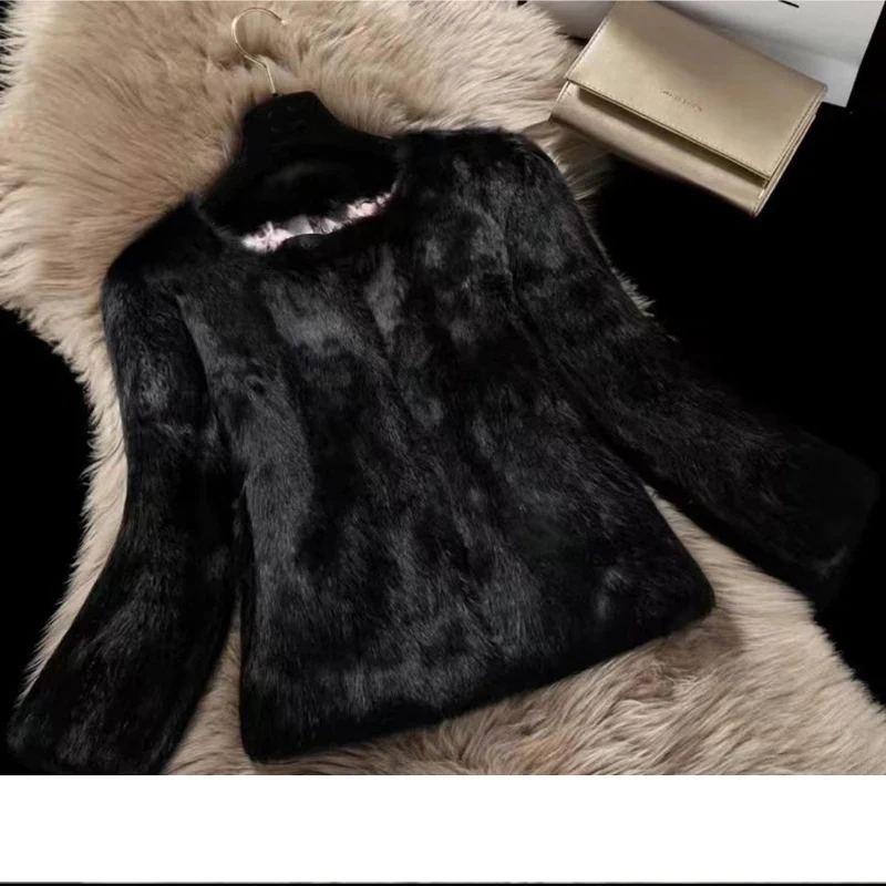 New Women Winter Real Rabbit Fur Coat Natural Warm 100% Genuine Rabbit Fur Jacket Lady Fashion Real Rabbit Fur Overcoat