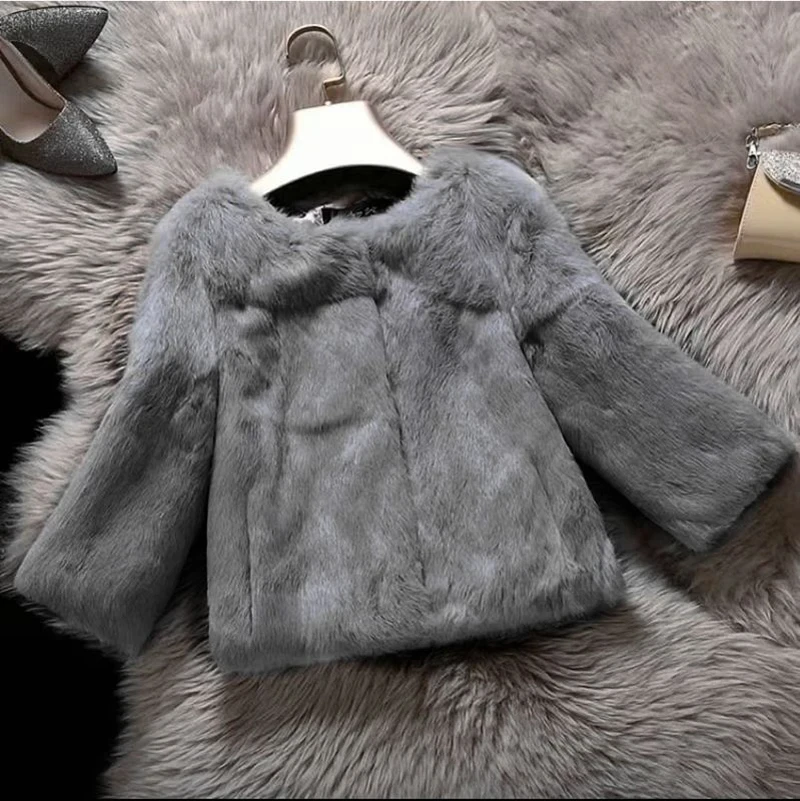 New Women Winter Real Rabbit Fur Coat Natural Warm 100% Genuine Rabbit Fur Jacket Lady Fashion Real Rabbit Fur Overcoat