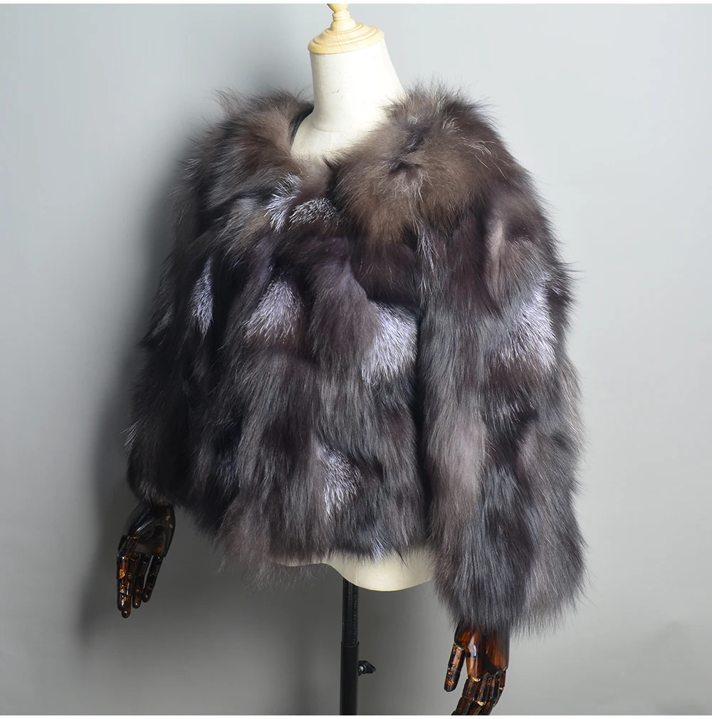 Hot Sale Women Real Silver Fox Fur Coats Winter Warm Natural Fox Fur Jackets Russian Lady Short Style Genuine Fox Fur Outerwears