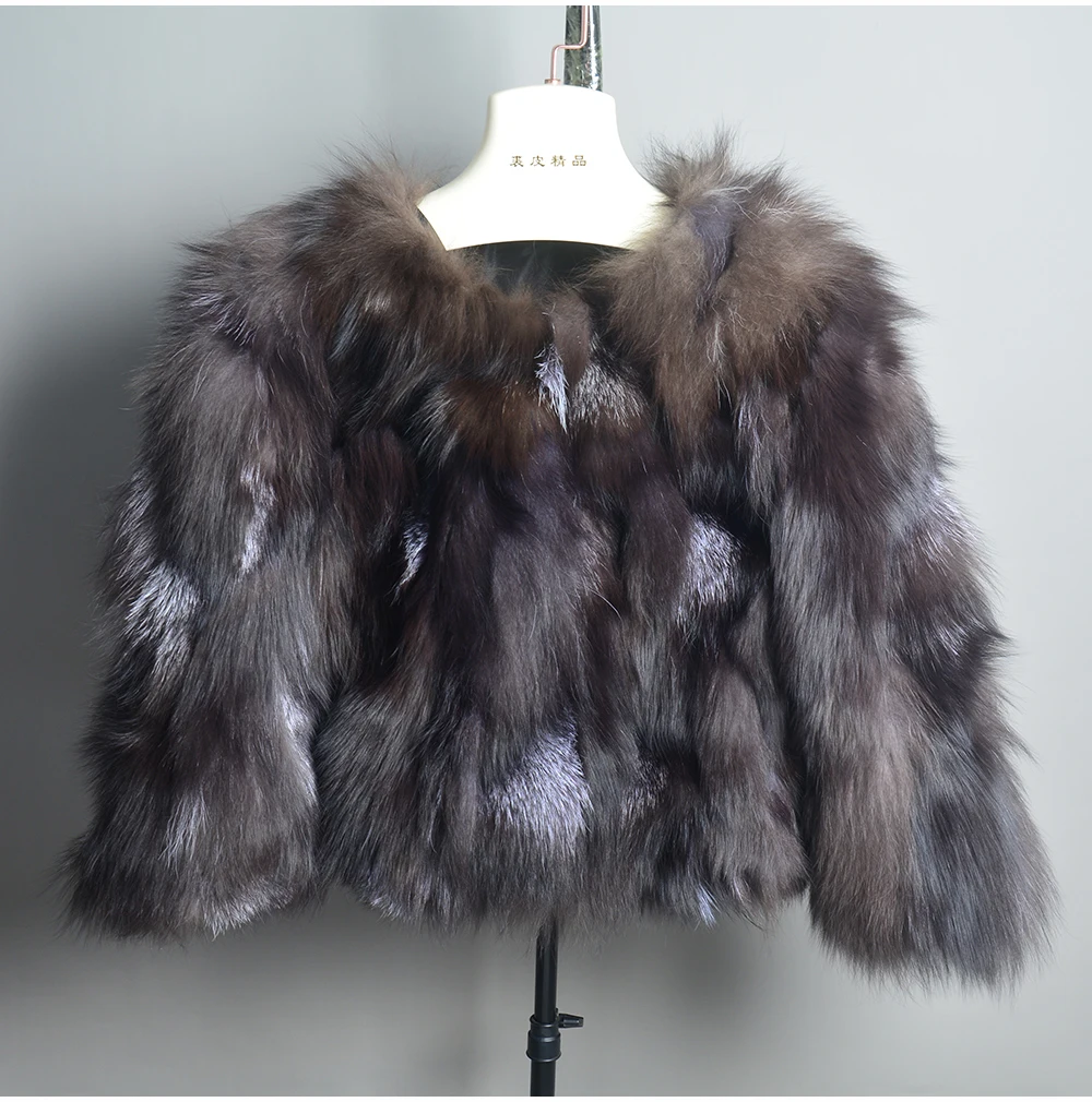 Hot Sale Women Real Silver Fox Fur Coats Winter Warm Natural Fox Fur Jackets Russian Lady Short Style Genuine Fox Fur Outerwears