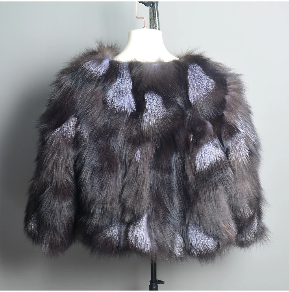 Hot Sale Women Real Silver Fox Fur Coats Winter Warm Natural Fox Fur Jackets Russian Lady Short Style Genuine Fox Fur Outerwears
