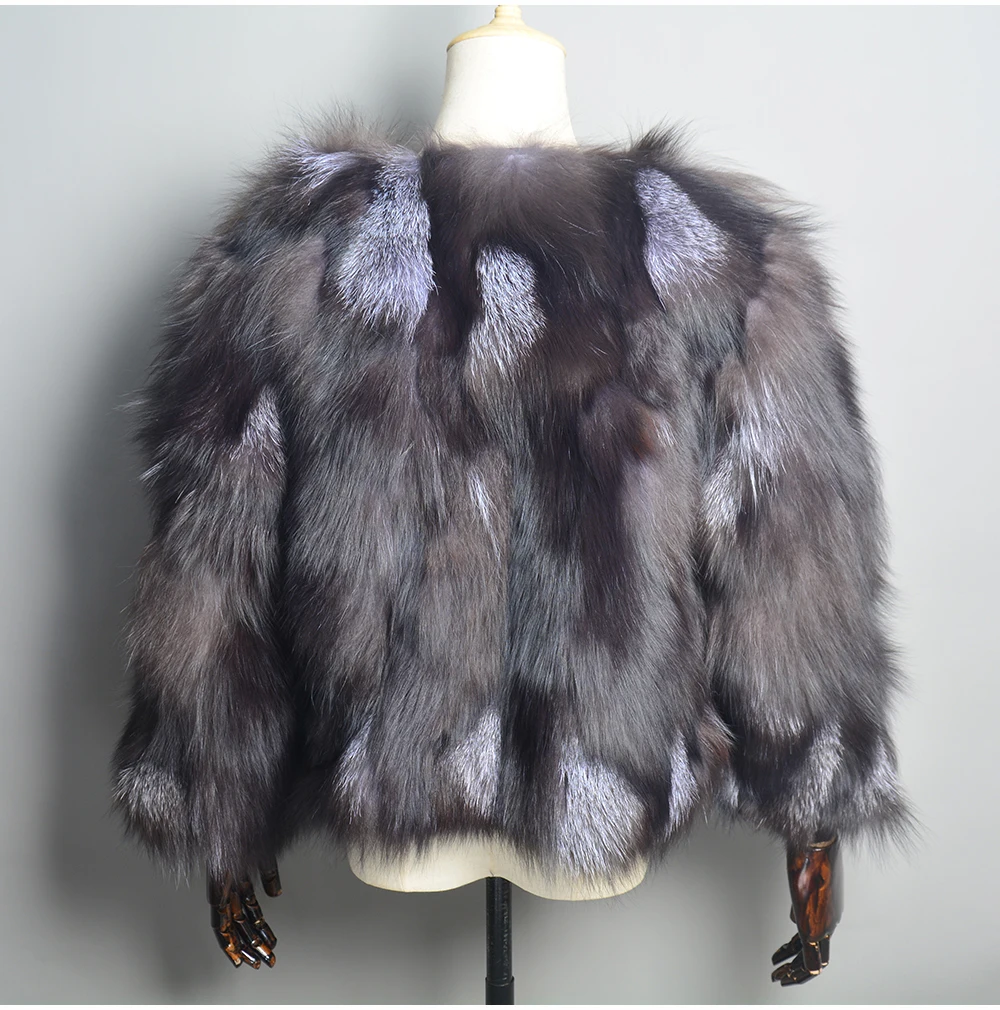 Hot Sale Women Real Silver Fox Fur Coats Winter Warm Natural Fox Fur Jackets Russian Lady Short Style Genuine Fox Fur Outerwears