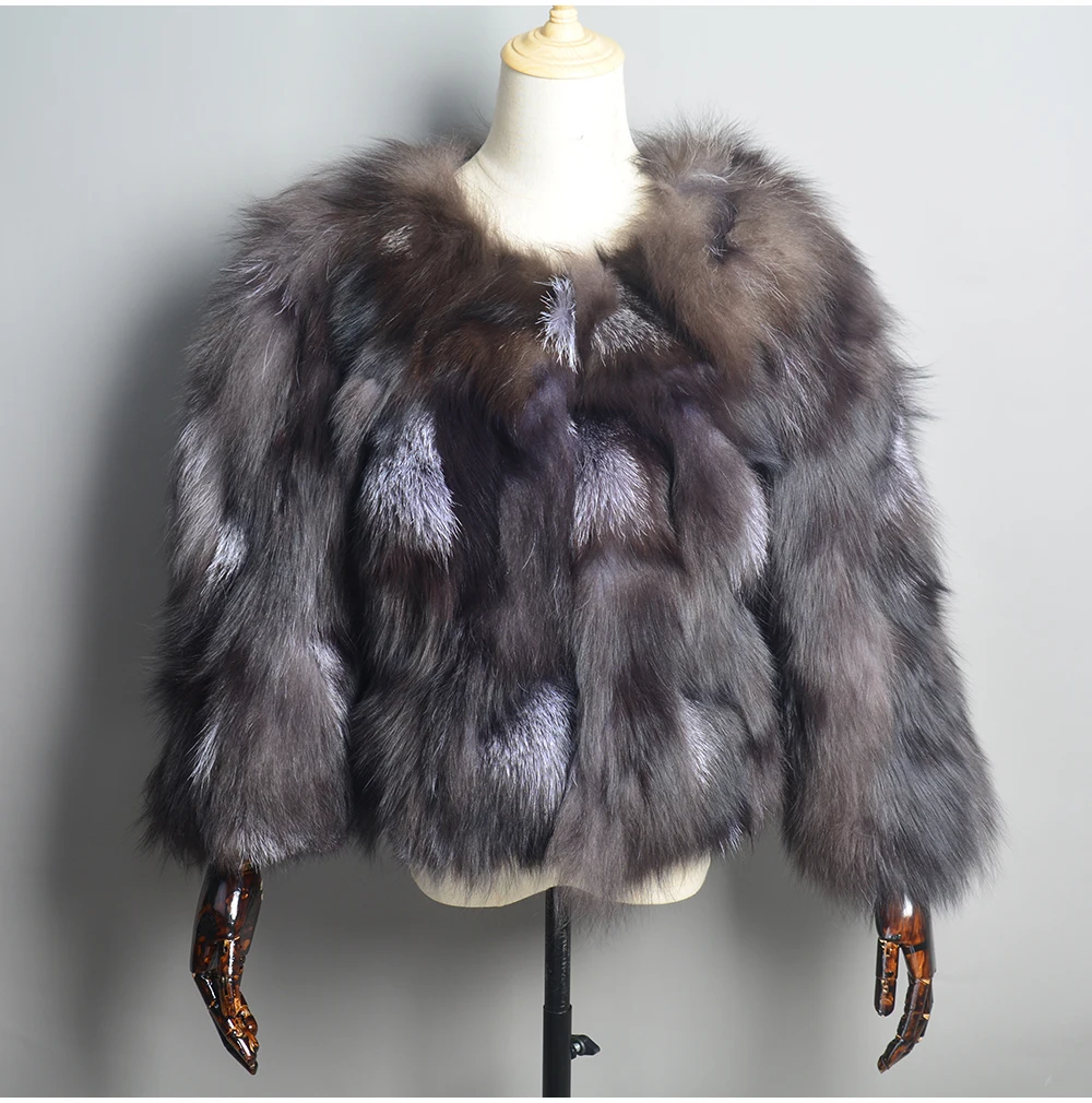 Hot Sale Women Real Silver Fox Fur Coats Winter Warm Natural Fox Fur Jackets Russian Lady Short Style Genuine Fox Fur Outerwears
