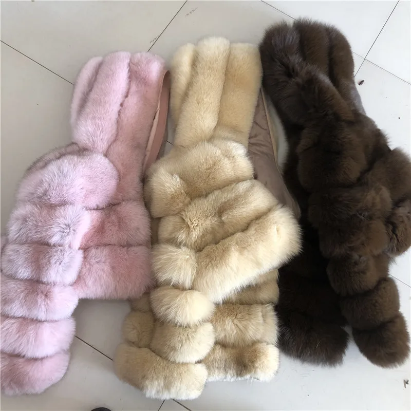 HUAQIUMEISI Natural Fox Fur Hooded Jacket New High Street Women Winter Real Fox Natural Raccoon Fur 3 Rows Hooded Fur Coat