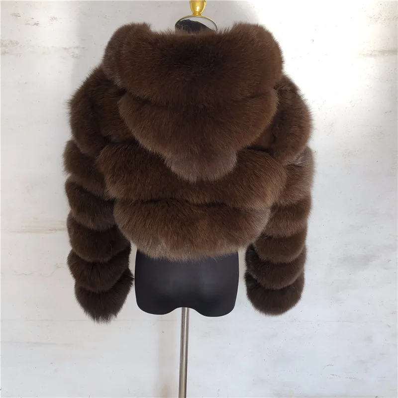 HUAQIUMEISI Natural Fox Fur Hooded Jacket New High Street Women Winter Real Fox Natural Raccoon Fur 3 Rows Hooded Fur Coat