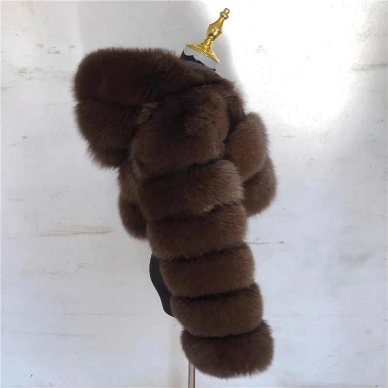 HUAQIUMEISI Natural Fox Fur Hooded Jacket New High Street Women Winter Real Fox Natural Raccoon Fur 3 Rows Hooded Fur Coat