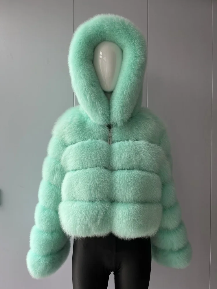 BEIZIRU Hooded Real Fox Fur coat woman winter Natural Coat warm waistcoat Custom