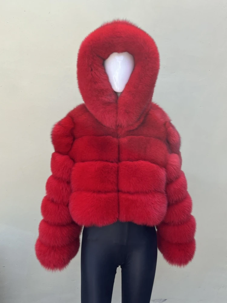 BEIZIRU Hooded Real Fox Fur coat woman winter Natural Coat warm waistcoat Custom